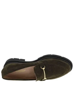 Mocassins en cuir suède kaki à semelle plateau à talon décroché bas