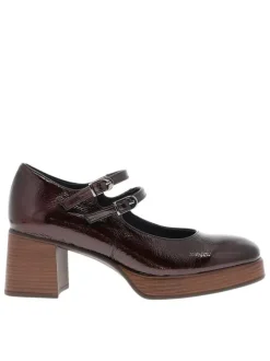 Mocassins en cuir vernis bordeaux avec semelle à talon décroché moyen et brides
