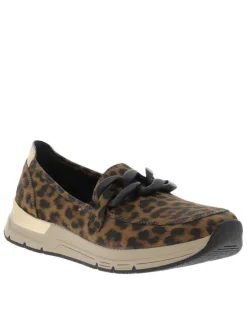 Mocassins léopard avec semelle à talon compensé bas et soufflets élastiqués