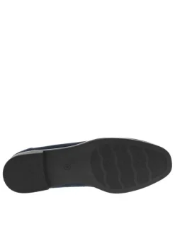 Mocassins marine à semelle noire avec talon décroché bas et boucle décorative