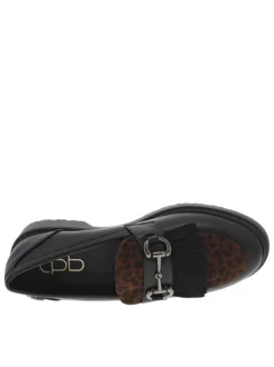 Mocassins noir avec imprimé léopard à talon décroché bas et à slip-on