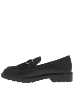 Mocassins noir avec imprimé léopard à talon décroché bas et à slip-on
