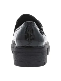 Mocassins noir effet crocodile à talon décroché bas et à slip-on