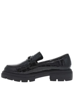 Mocassins noir effet crocodile à talon décroché bas et à slip-on