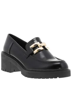 Mocassins noirs en matière lisse et mate avec semelle à talon décroché bas