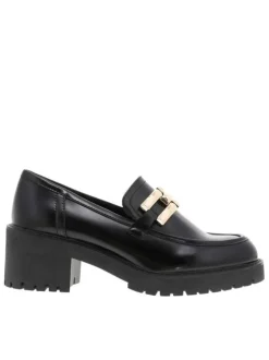 Mocassins noirs en matière lisse et mate avec semelle à talon décroché bas
