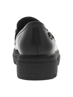 Mocassins noirs à talon décroché bas avec boucle décorative et imprimé léopard