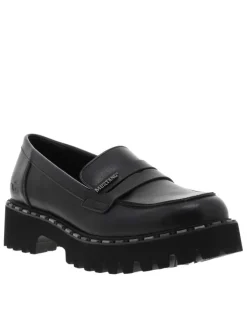 Mocassins noirs à talon décroché bas et à slip-on avec une semelle crantée