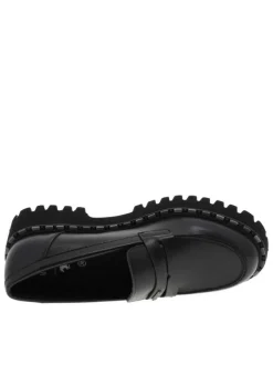 Mocassins noirs à talon décroché bas et à slip-on avec une semelle crantée