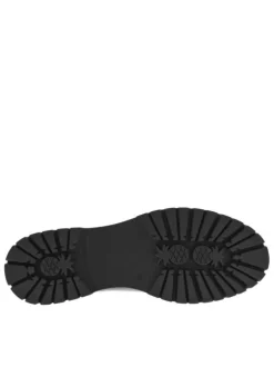 Mocassins noirs vernis à semelle à talon plat et bande strass à l'avant