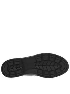 Mocassins noir vernis à talon décroché bas avec bijou argenté logotypé