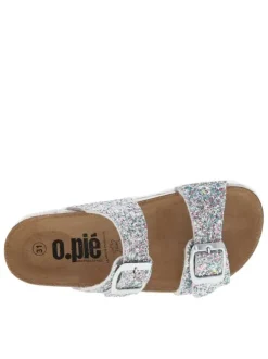 Mules argentées avec 2 boucles à ardillon et des sequins multicolores