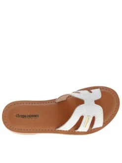 Mules en cuir blanc à semelles plates effet écaillé all-over