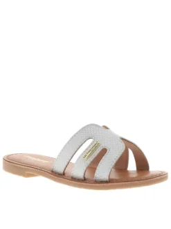 Mules en cuir blanc à semelles plates effet écaillé all-over