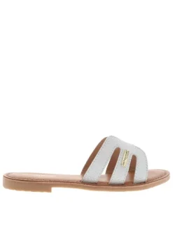 Mules en cuir blanc à semelles plates effet écaillé all-over