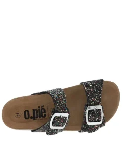 Mules noires avec sequins multicolores et 2 boucles à ardillon