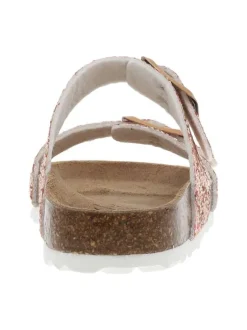Mules rose avec 2 boucles à ardillon et des sequins sur les brides