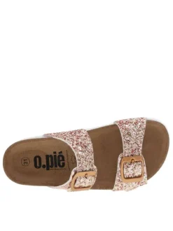 Mules rose avec 2 boucles à ardillon et des sequins sur les brides