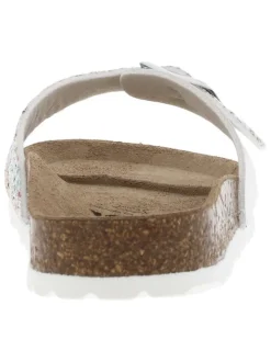 Mules argentées avec une boucle à ardillon et des sequins multicolores