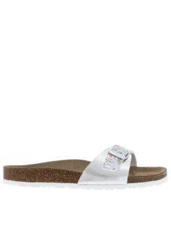 Mules argentées avec une boucle à ardillon et des sequins multicolores