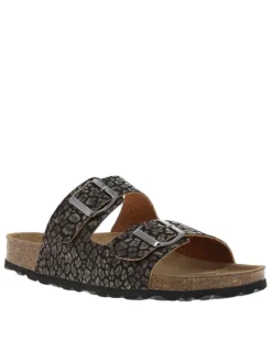 Mules avec motif léopard à talon plat avec boucles à ardillon