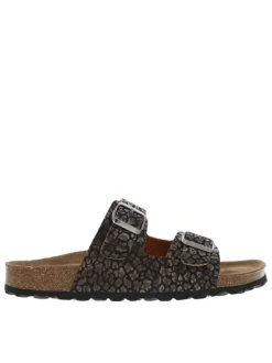 Mules avec motif léopard à talon plat avec boucles à ardillon