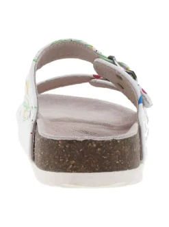 Mules blanches avec des taches de peinture multicolores et à boucles à ardillon