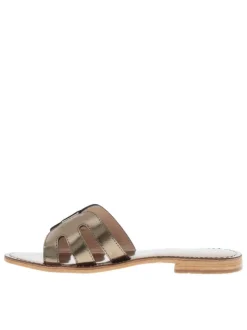 Mules Damia en cuir bronze aspect métallisé avec un talon plat