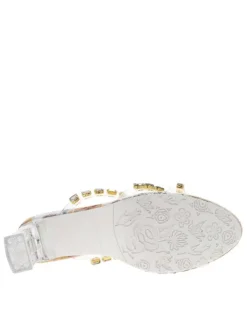 Mules dorées à talon décroché haut avec semelle imprimée à motif floral