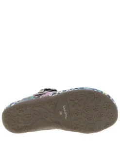 Mules en cuir bleues à semelle plate et à soufflets élastiqués
