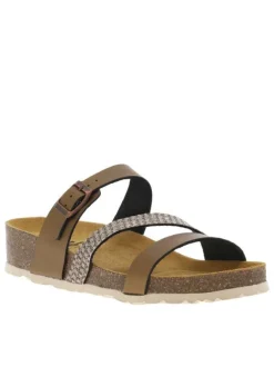 Mules en cuir bronze à talon compensé avec une boucle à ardillon