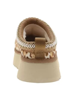 Mules en cuir léopard à talon compensé avec doublure en fausse fourrure