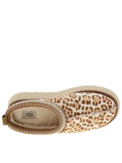 Mules en cuir léopard à talon compensé avec doublure en fausse fourrure