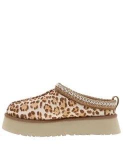 Mules en cuir léopard à talon compensé avec doublure en fausse fourrure