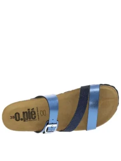 Mules en cuir marine à talon compensé avec une boucle à ardillon