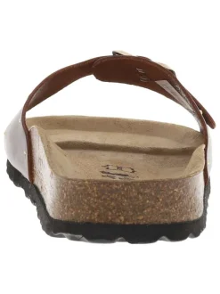 Mules en cuir marron avec une boucle à ardillon et clous dorés Made in France