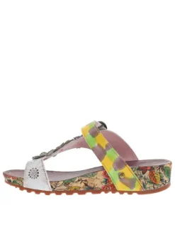 Mules en cuir multicolores à semelle plate avec une bande auto-agrippante