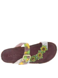 Mules en cuir multicolores à semelle plate avec une bande auto-agrippante
