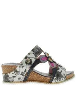Mules en cuir multicolores à semelle plate et à bandes auto-agrippantes