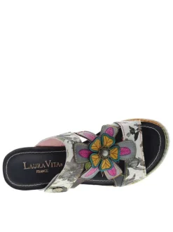 Mules en cuir multicolores à semelle plate et à bandes auto-agrippantes
