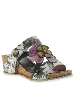 Mules en cuir multicolores à semelle plate et à bandes auto-agrippantes