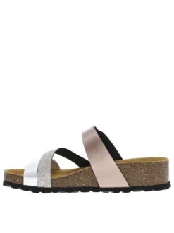 Mules en cuir multicolores à talon compensé avec une boucle à ardillon