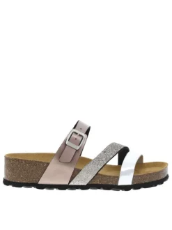 Mules en cuir multicolores à talon compensé avec une boucle à ardillon