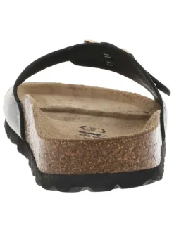 Mules en cuir noires avec boucle à ardillon et clous dorés Made in France