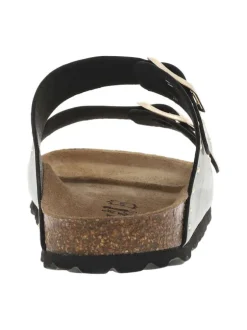 Mules en cuir noires avec 2 boucles à ardillon dorées Made in France