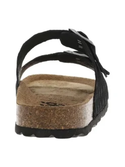 Mules en cuir noires à motif rectangulaire avec deux boucles à ardillon