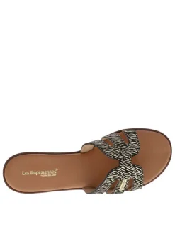 Mules en cuir noires à semelle plate avec un effet zébré doré à l'avant
