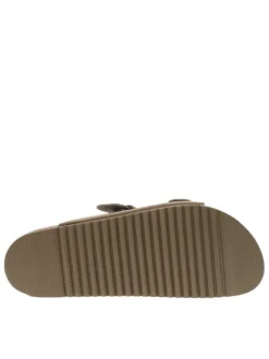 Mules en cuir nubuck taupe avec détail aspect liège et 2 boucles à ardillon