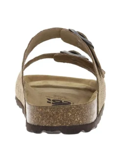 Mules en cuir taupe à motif rectangulaire avec deux boucles à ardillon