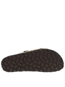 Mules en cuir taupe à motif rectangulaire avec deux boucles à ardillon